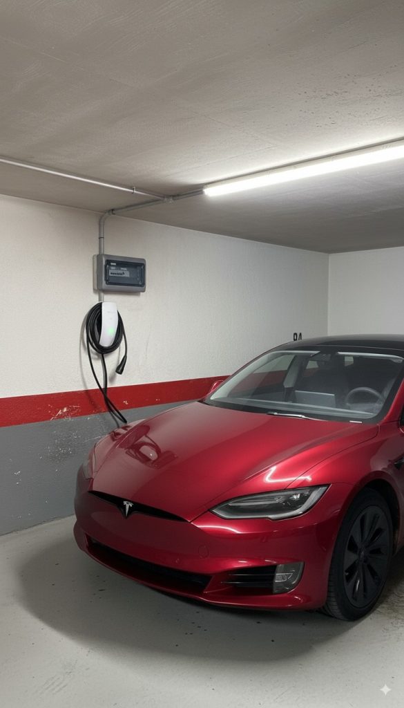 La imagen muestra un vehículo Tesla recargando su batería